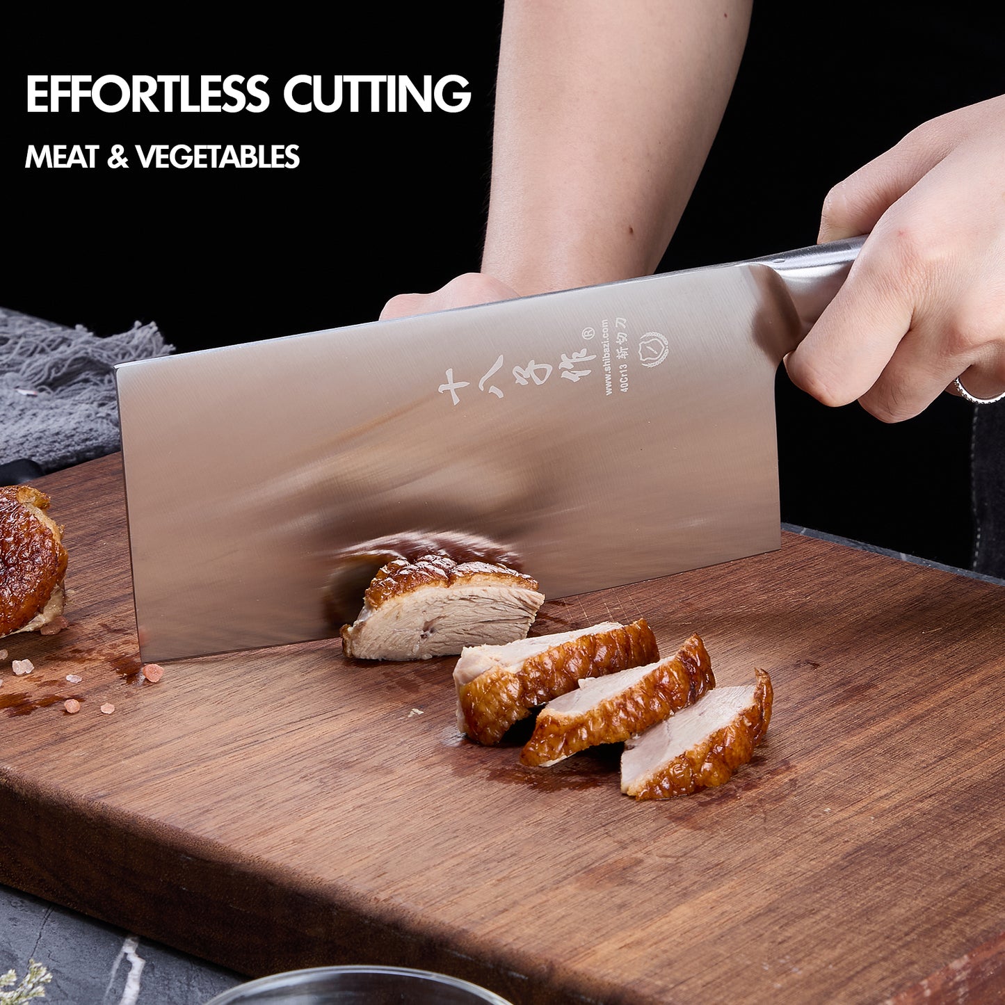 SHI BA ZI ZUO Chopper Knife Professional Chef Knife Meat Cleaver Knife Butcher Knife Slicing Meat Chopping Bones with Stainless Steel Handle