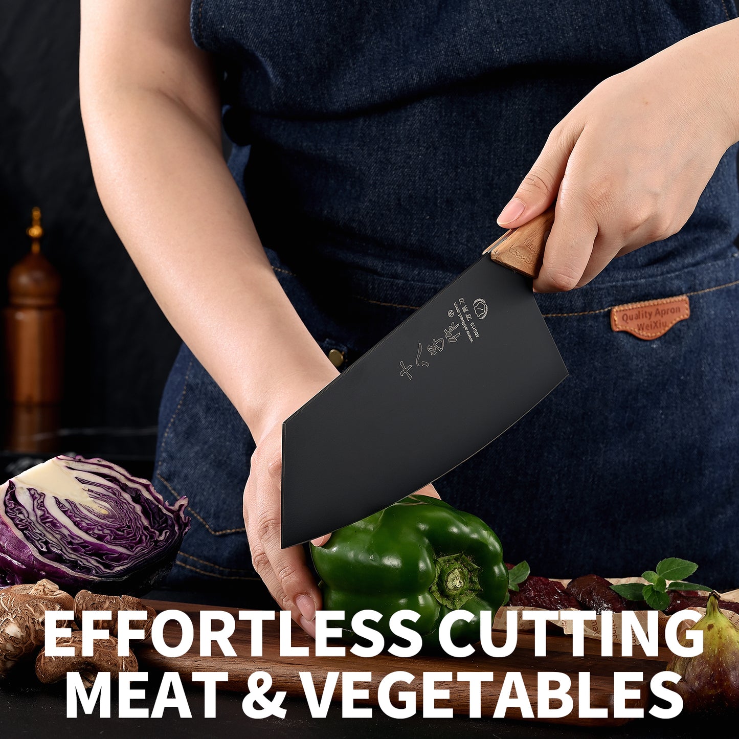 SHI BA ZI ZUO Utility Knife Chinese Vegetable Cleaver for Kitchen Stainless Steel Kitchen Knife with Ergonomic Design Wooden Handle