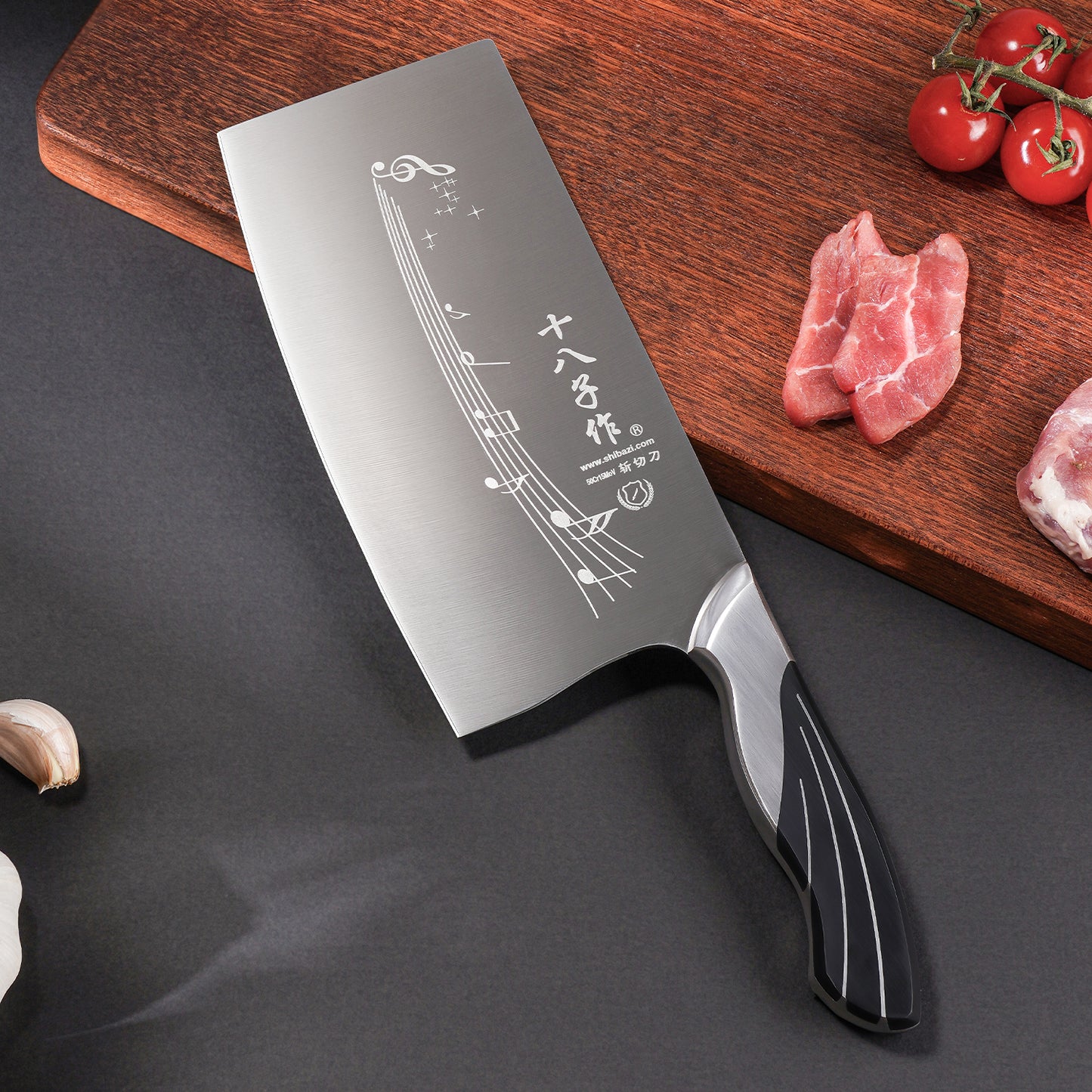 SHI BA ZI ZUO 7 Inch Chinese Kitchen Knife Vegetable Knife Professional Chef Knife with Stainless Steel Full Tang Cast Steel Handle