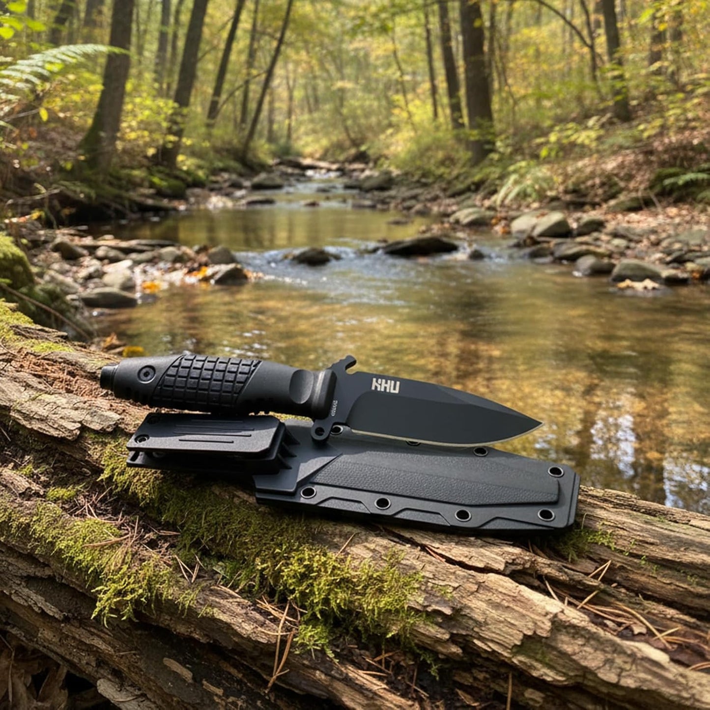 KHU Fixed Blade Knife Hunting Knife Survival 420HC Steel Plastic Handle, Outdoor Hunting Camping Accessories Camping Gear With Kydex Sheath (Black 36A)