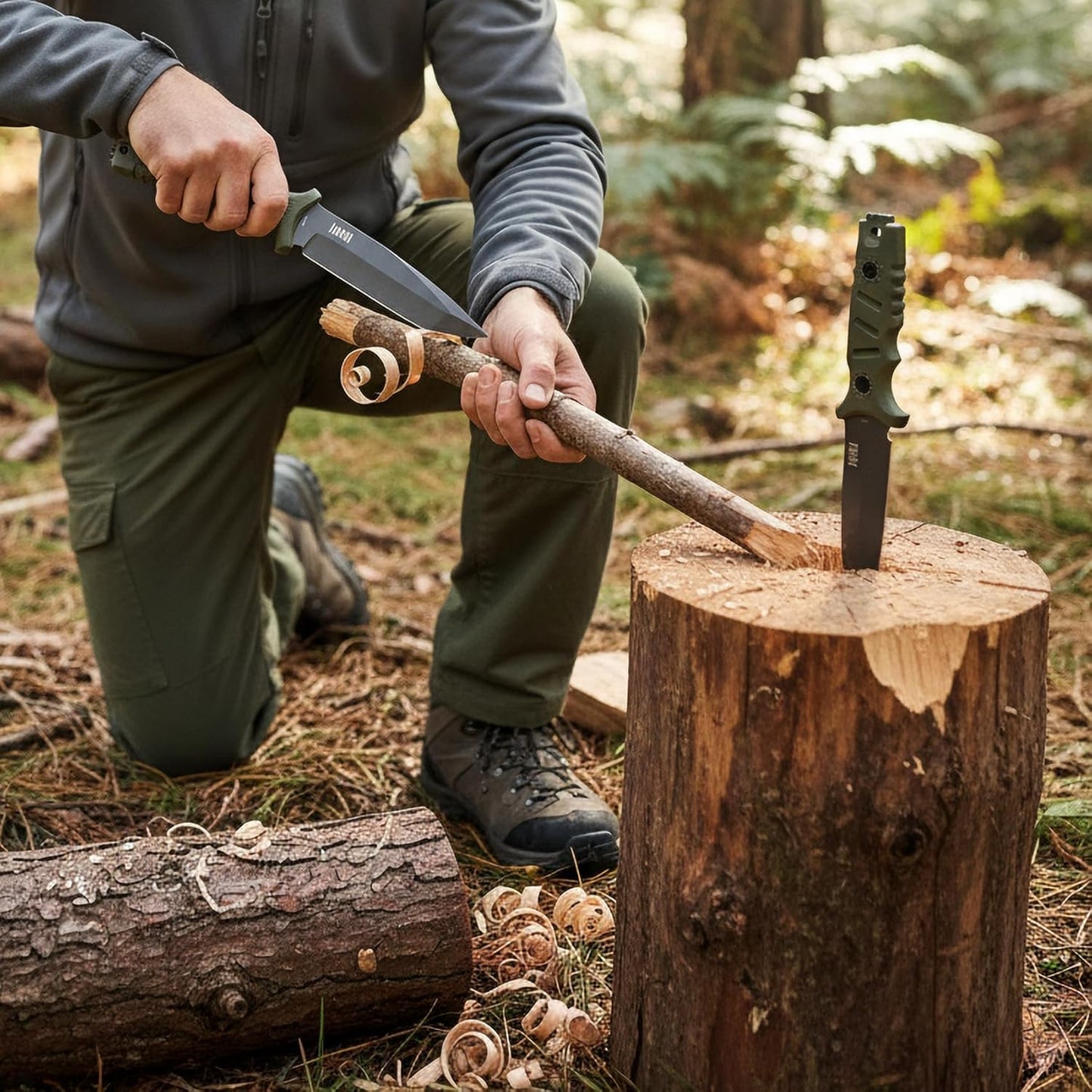 KHU Fixed Blade Knife Hunting Knife Survival 420HC Steel Plastic Handle, Outdoor Hunting Camping Accessories Camping Gear With Kydex Sheath (Green 34A)