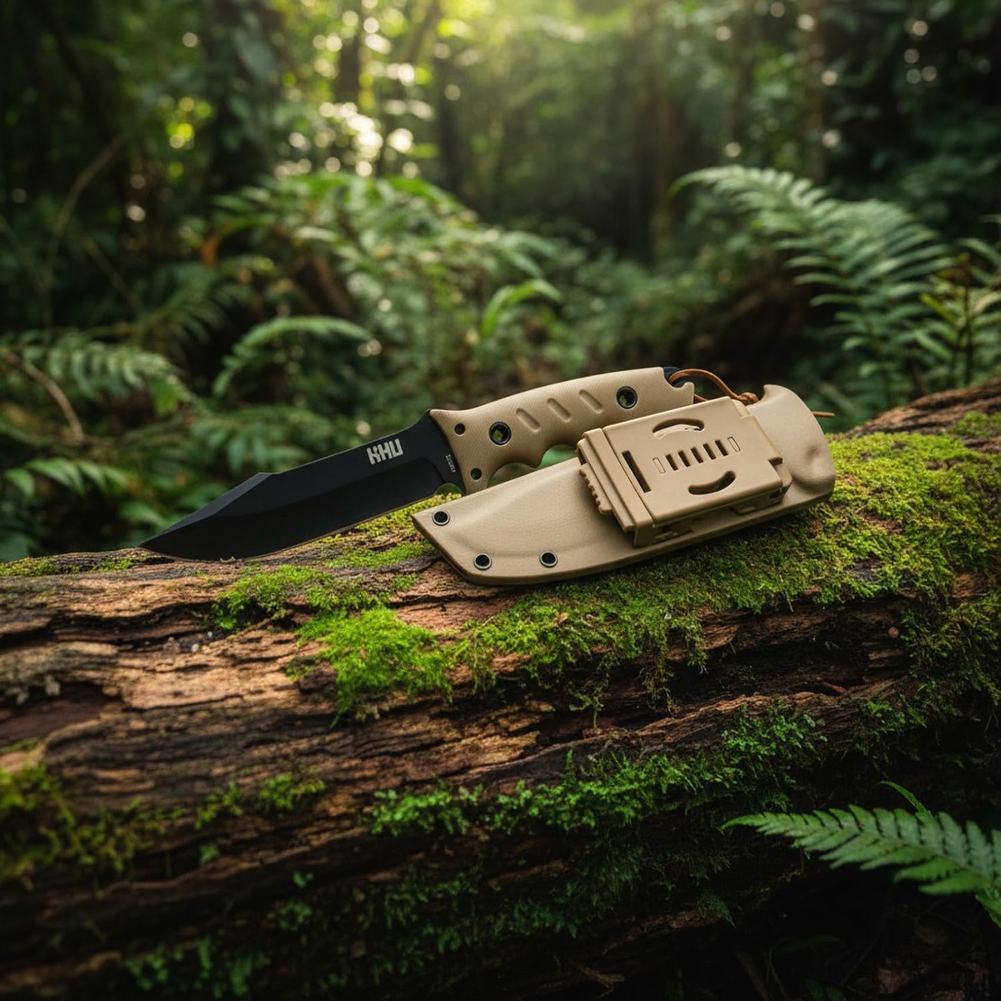 KHU Fixed Blade Knife Hunting Knife Survival 420HC Steel Plastic Handle, Outdoor Hunting Camping Accessories Camping Gear With Kydex Sheath (Tan 35A)