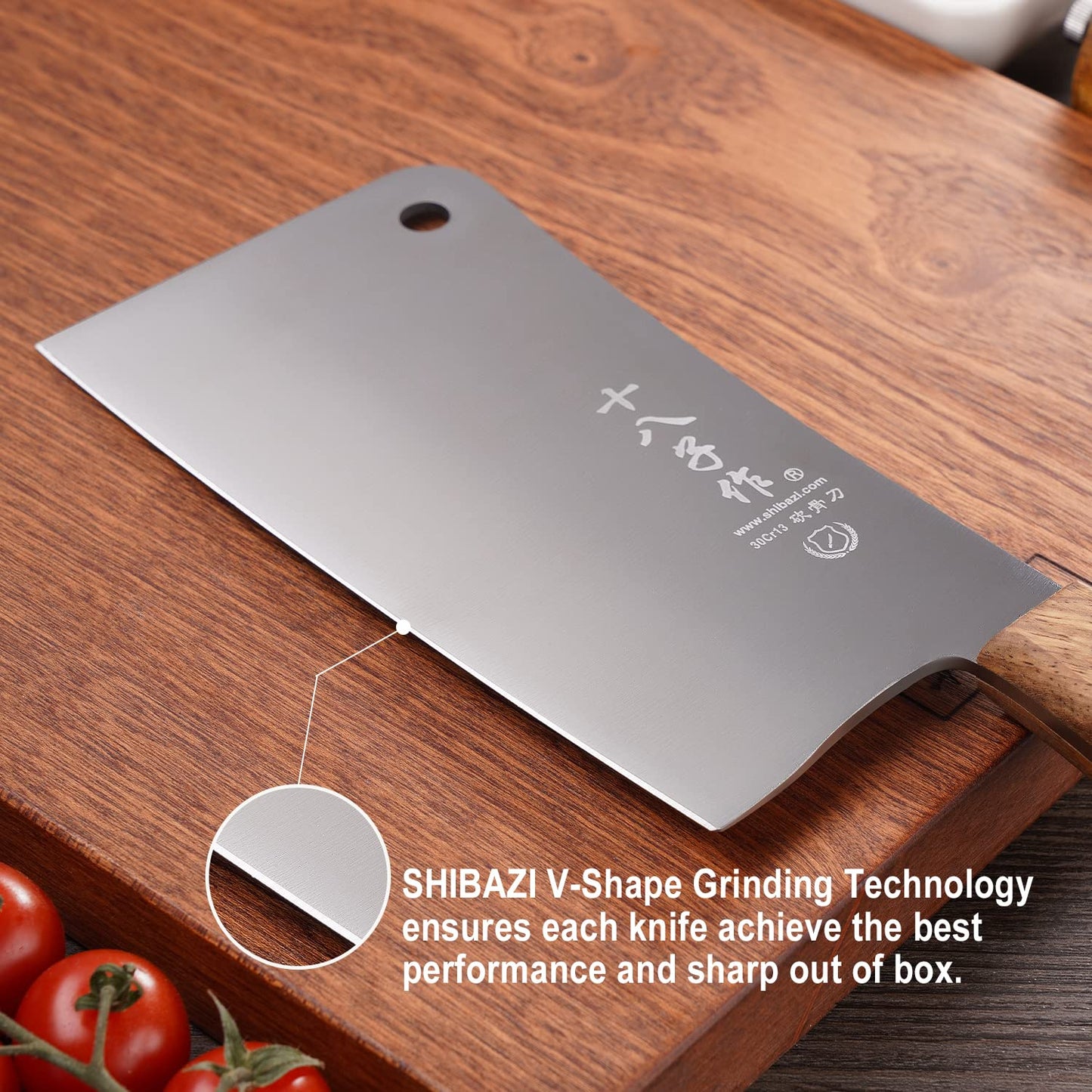 SHI BA ZI ZUO 7 Inch Stainless Steel Heavy Duty Bone Cleaver Butcher Knife Full Tang Handle with Heft