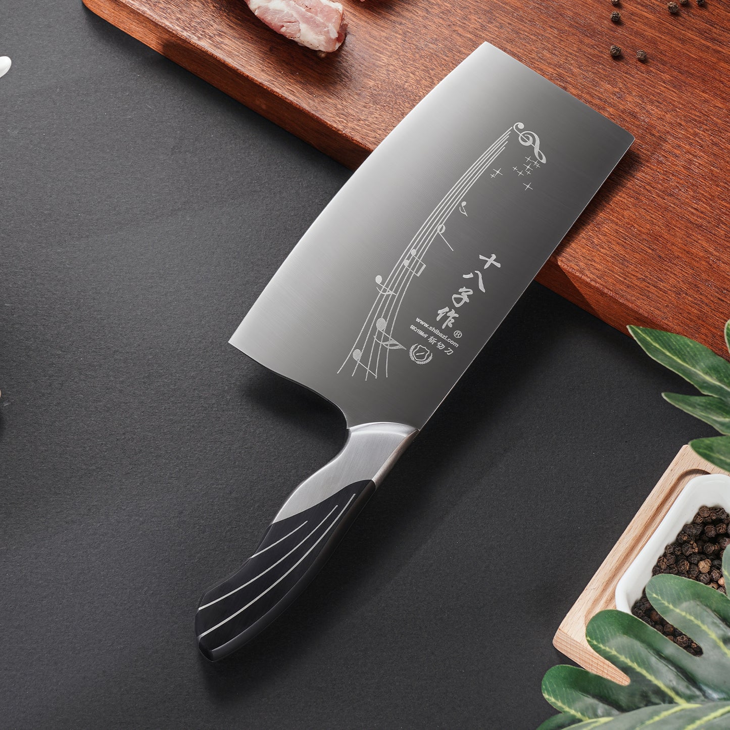 SHI BA ZI ZUO 7 Inch Chinese Kitchen Knife Vegetable Knife Professional Chef Knife with Stainless Steel Full Tang Cast Steel Handle