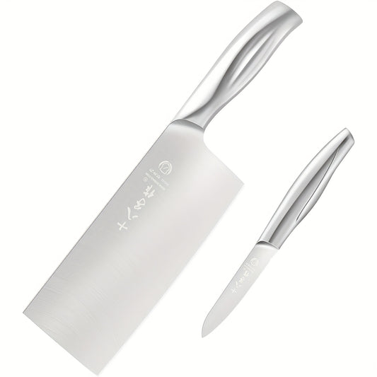 SHI BA ZI ZUO 2 PCS Kitchen Knife Set,Professional Chinese Chef Knife and Fruit Knife with Ergonomic Handle Stainless Steel Chef Knife for Kitchen and Restaurant