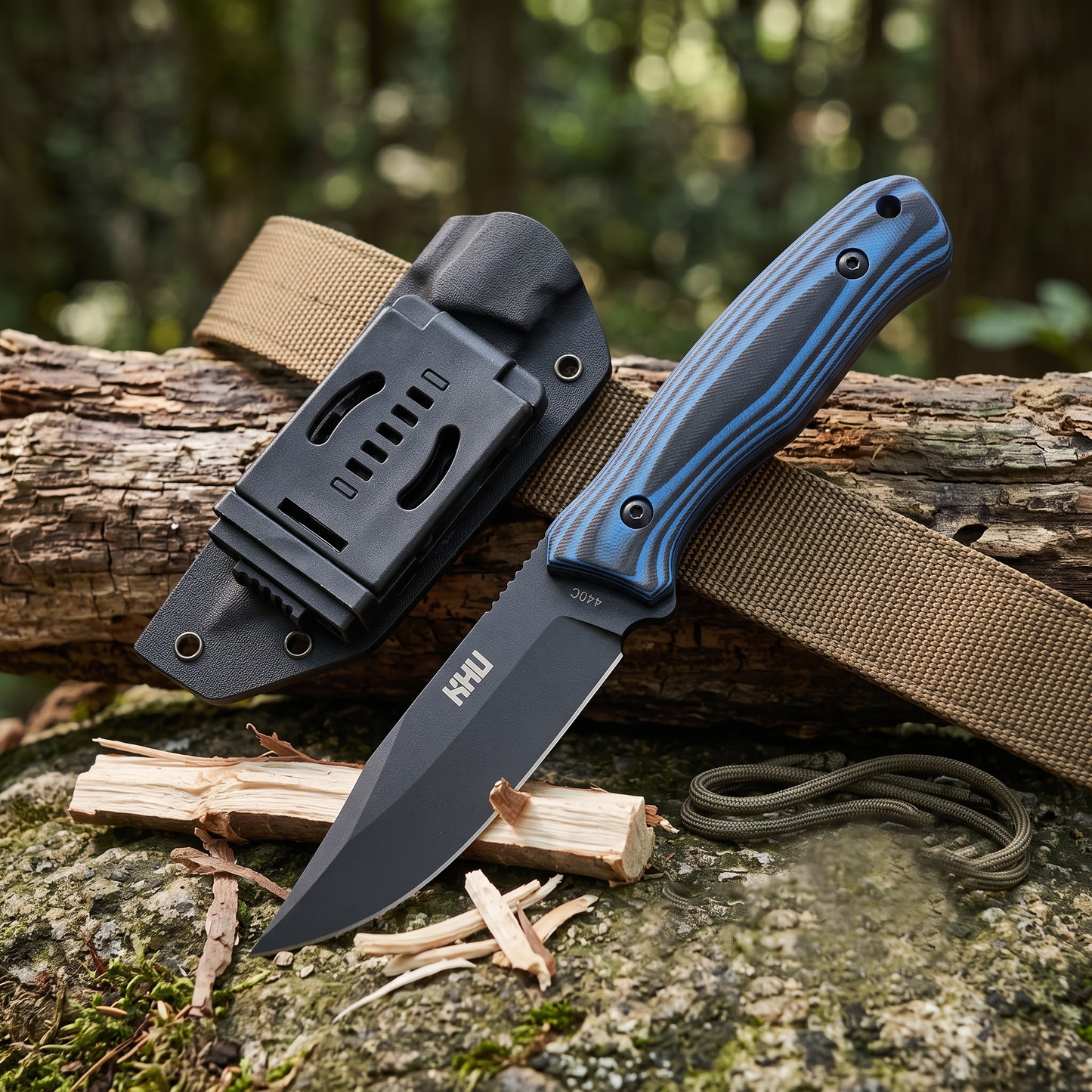KHU Coltello a lama fissa Coltello da caccia Coltello da sopravvivenza Coltello Bushcraft D2 Acciaio G10 Handle, All'aperto caccia campeggio accessori utili regalo uomo With Kydex Sheath