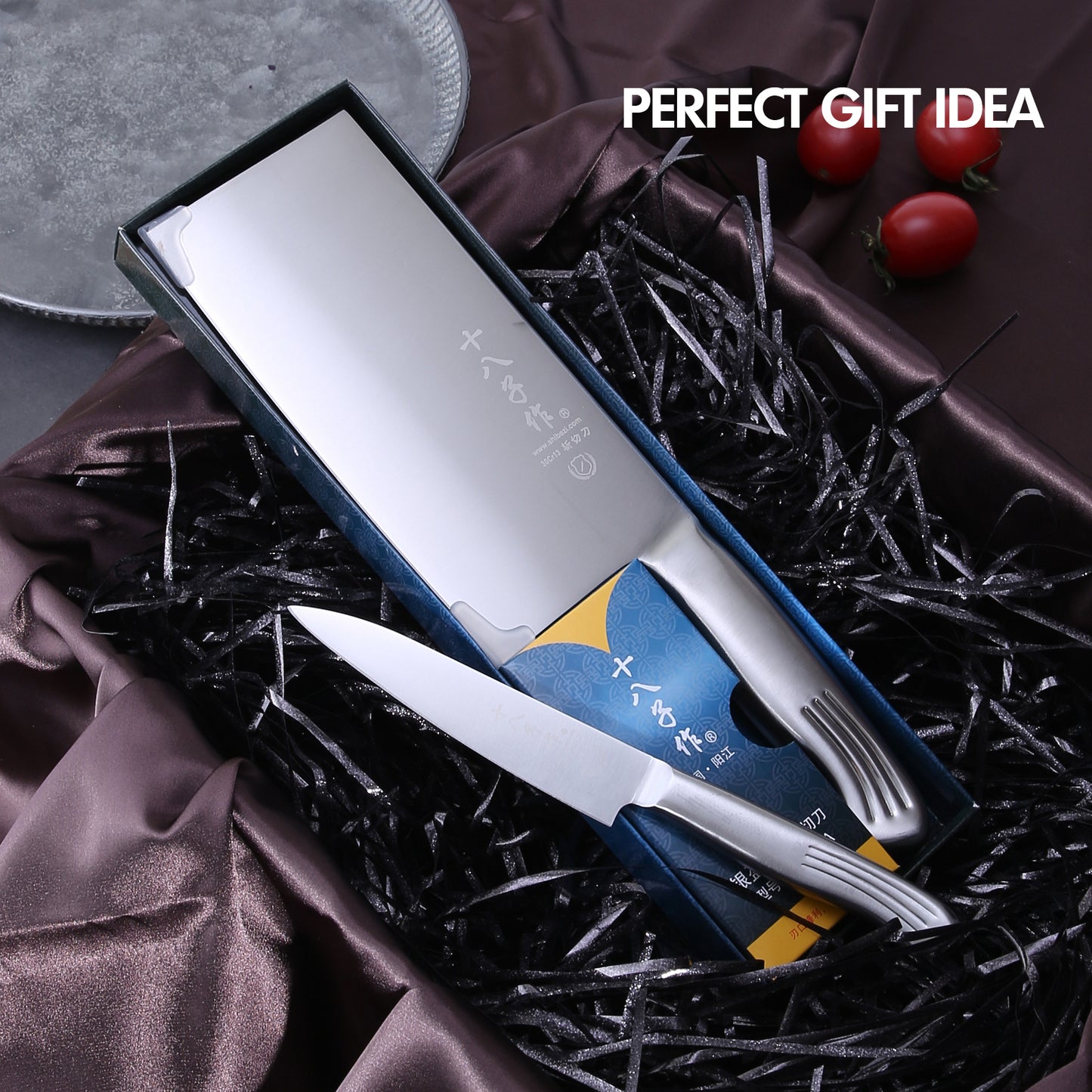 SHI BA ZI ZUO 2 Pcs Knives Set for Kitchen,Cleaver Knife and Fruit Knife,Professional Knife Set with Stainless Steel Handle for Meat and Vegetable Cutting