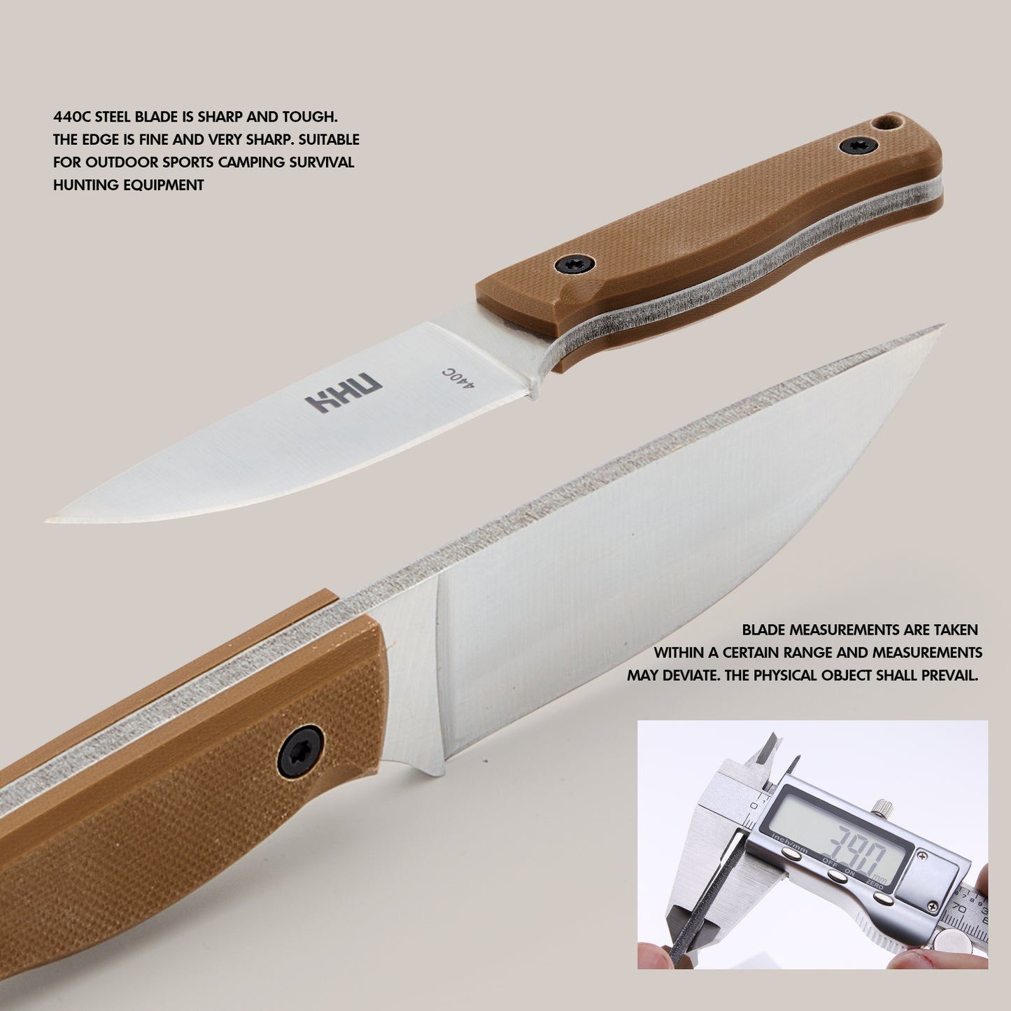 KHU Coltello da Collo Coltello a lama fissa EDC Coltello da caccia Coltello da sopravvivenza Coltello da campeggio Coltello Bushcraft - D2 Acciaio G10 Handle - All'aperto accessori With Kydex Sheath - 11A