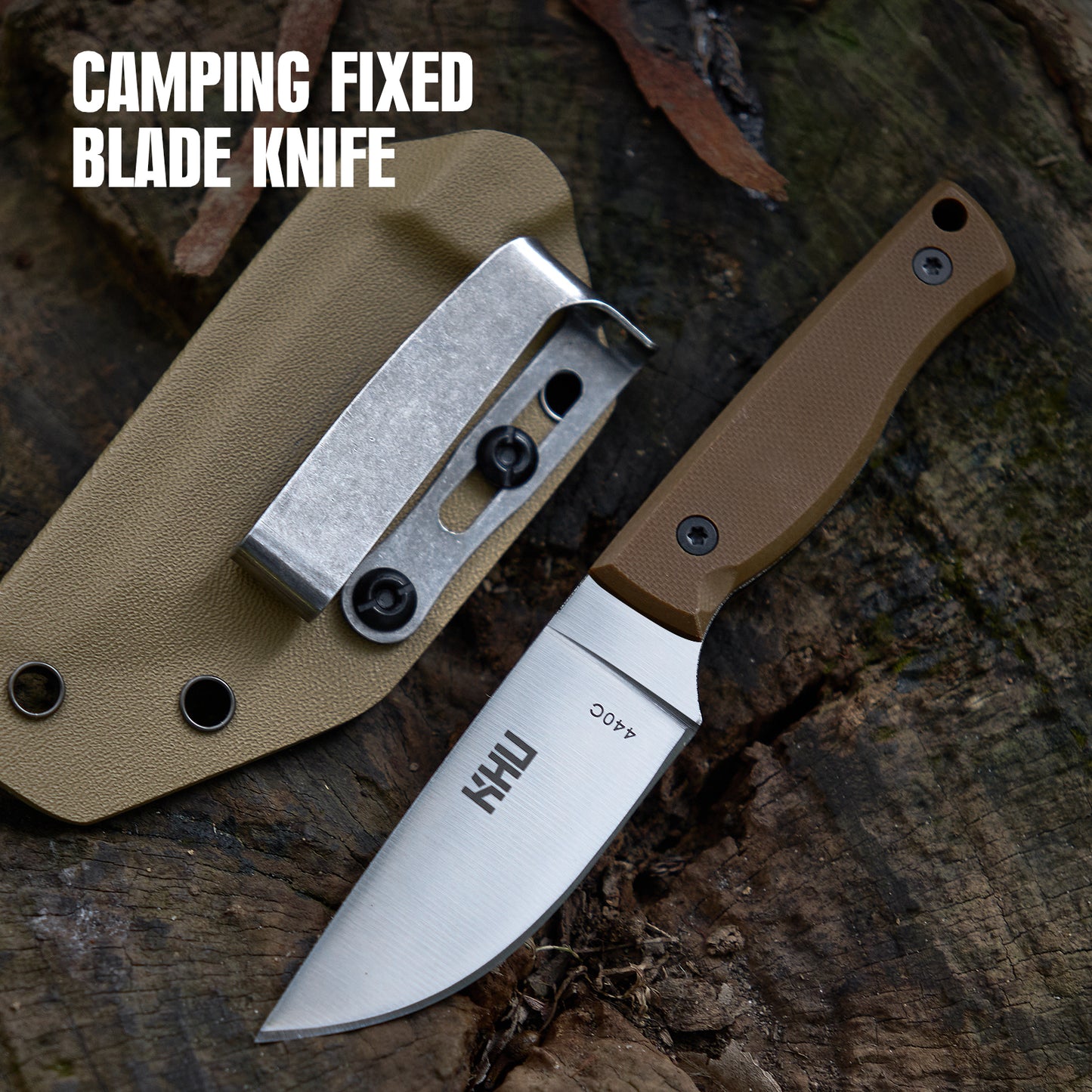 KHU Coltello da Collo Coltello a lama fissa EDC Coltello da caccia Coltello da sopravvivenza Coltello da campeggio Coltello Bushcraft - D2 Acciaio G10 Handle - All'aperto accessori With Kydex Sheath - 11A