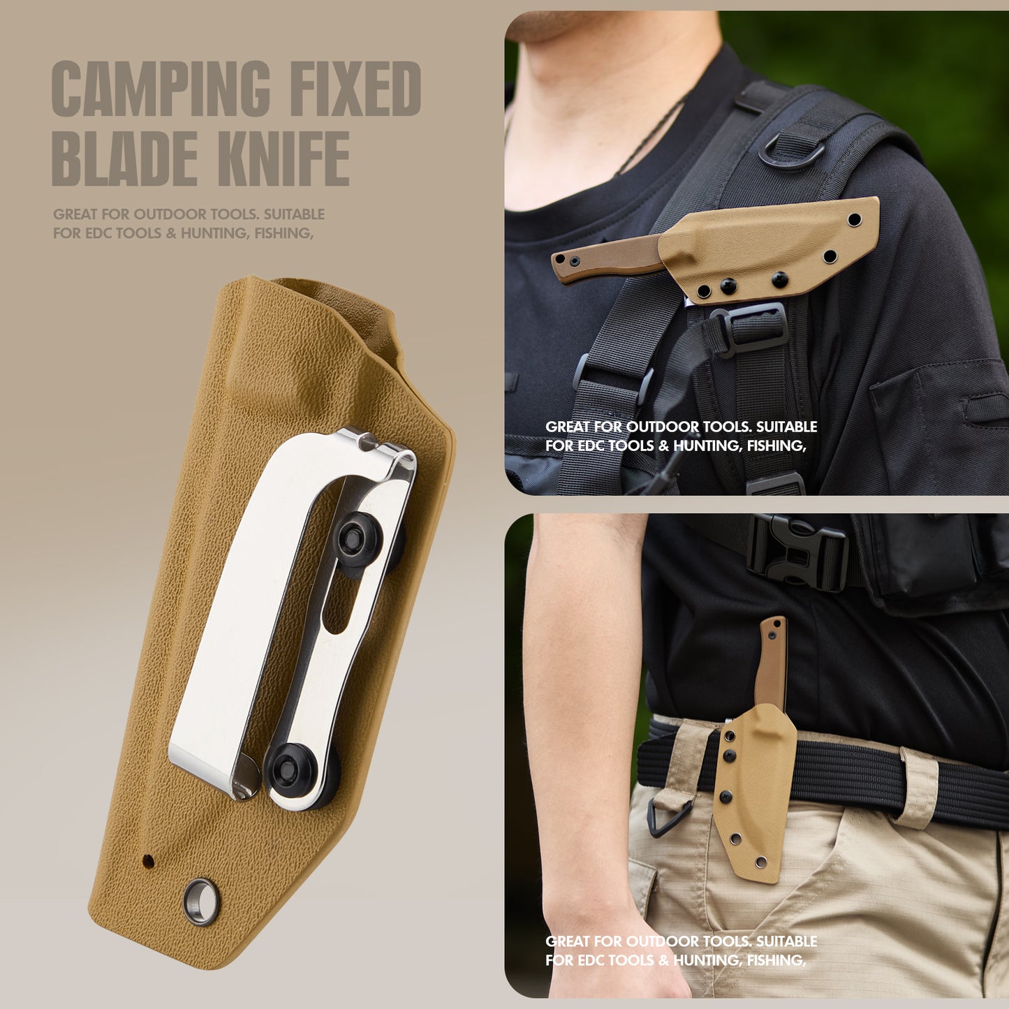 KHU Coltello da Collo Coltello a lama fissa EDC Coltello da caccia Coltello da sopravvivenza Coltello da campeggio Coltello Bushcraft - D2 Acciaio G10 Handle - All'aperto accessori With Kydex Sheath - 11A