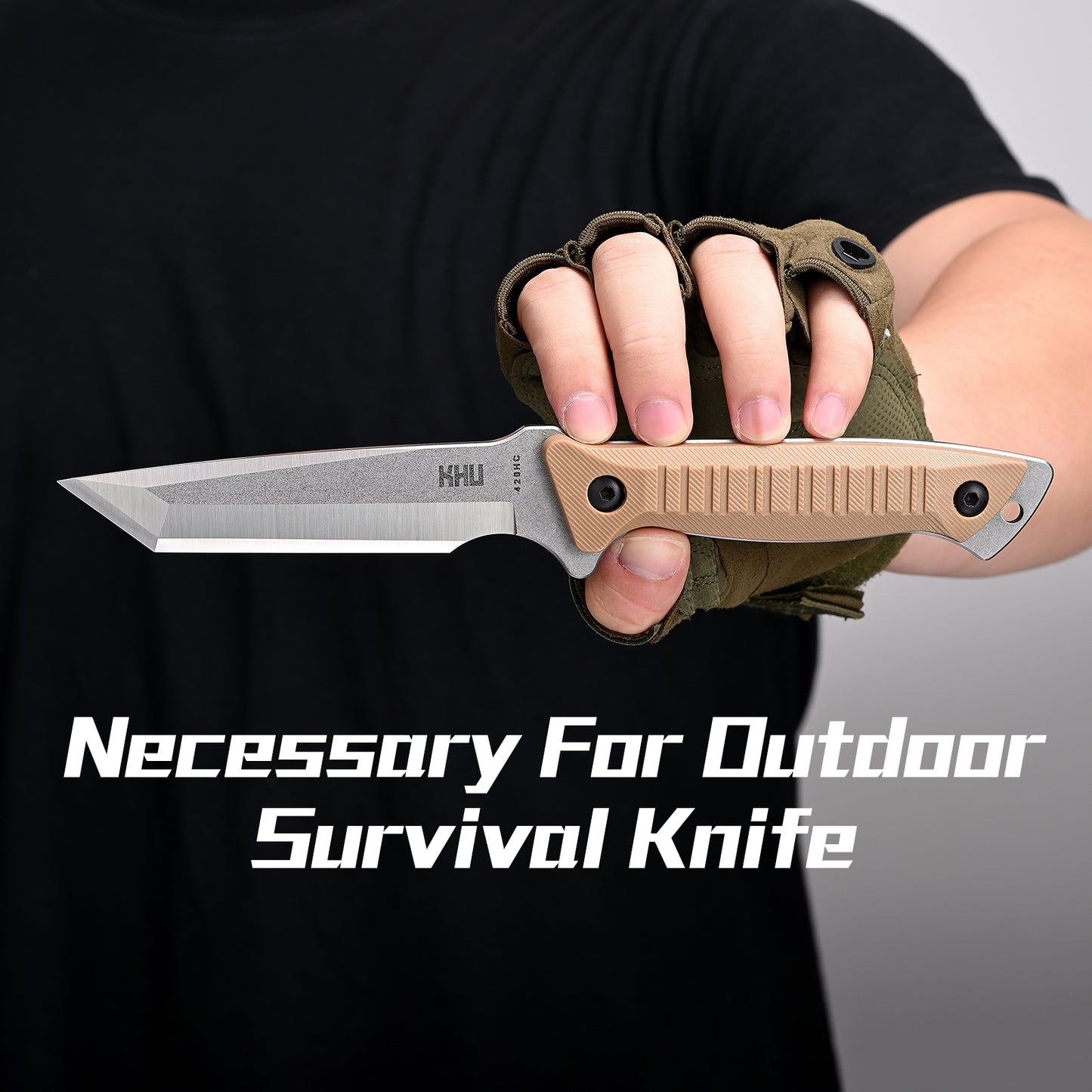 KHU Fixed Blade Knife Tactical, Hunting Knife Survival Knife 420HC Steel Nylon Plastic Handle, Outdoor Hunting Camping Accessories Camping Gear With Kydex Sheath - 23A