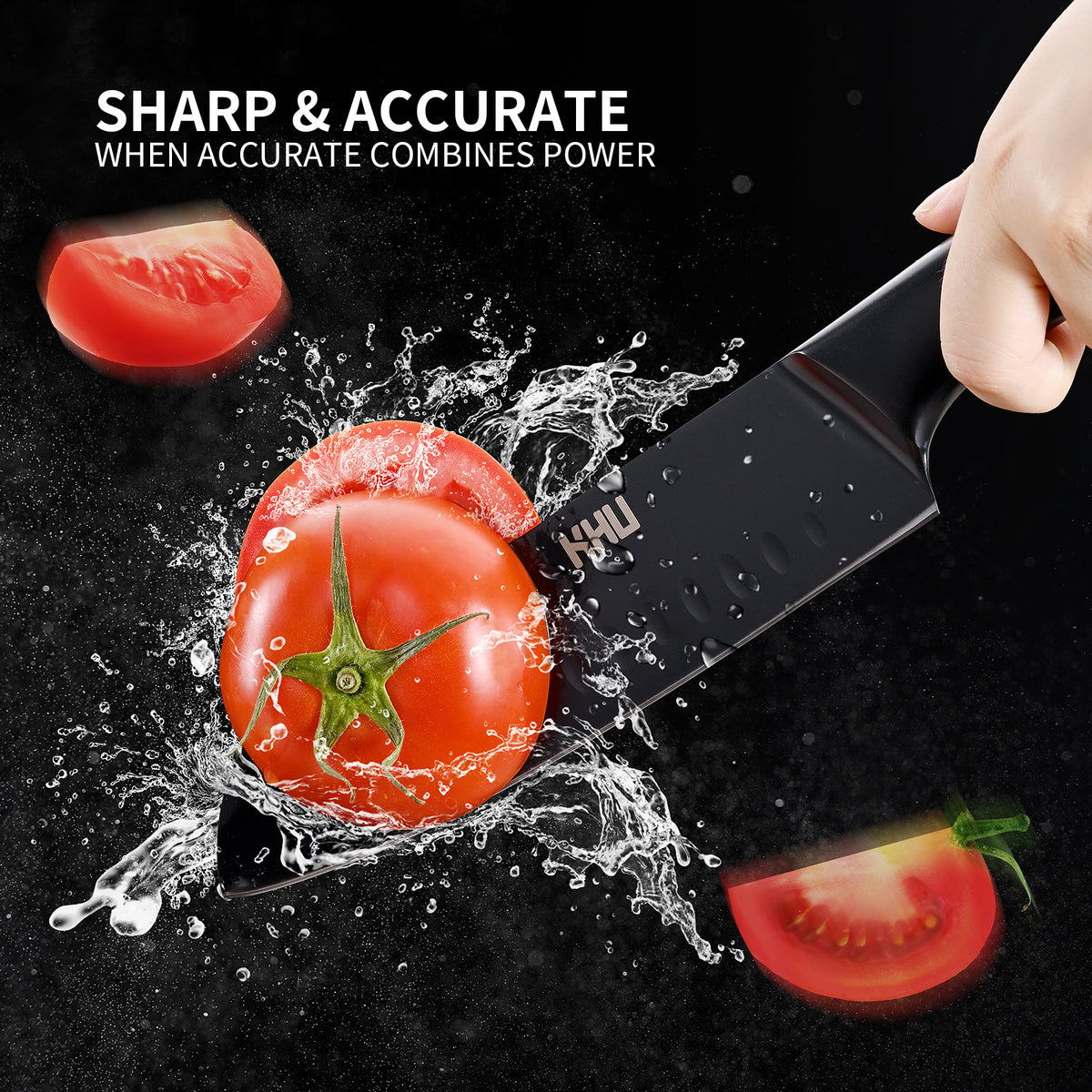 2 Pieces Kitchen Knife Set,Santoku Knife and Paring Knife,Black Ti Coating Japanese Chef Knife Fruit Knife with Hollow Handle