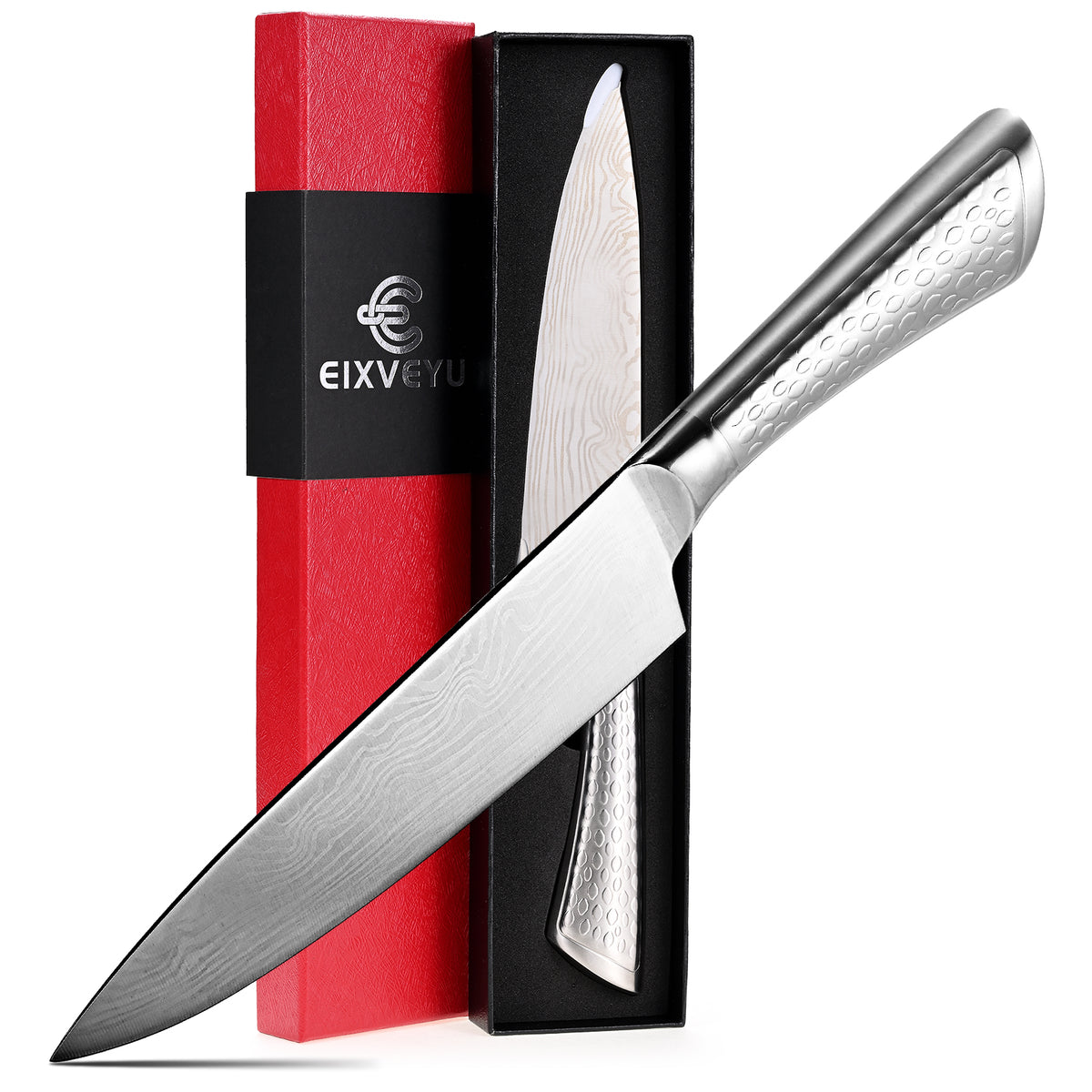Chef Knife 10 inch Kitchen Knife Damascus Pattern Stainless Steel with Non-slip Hollow Handle