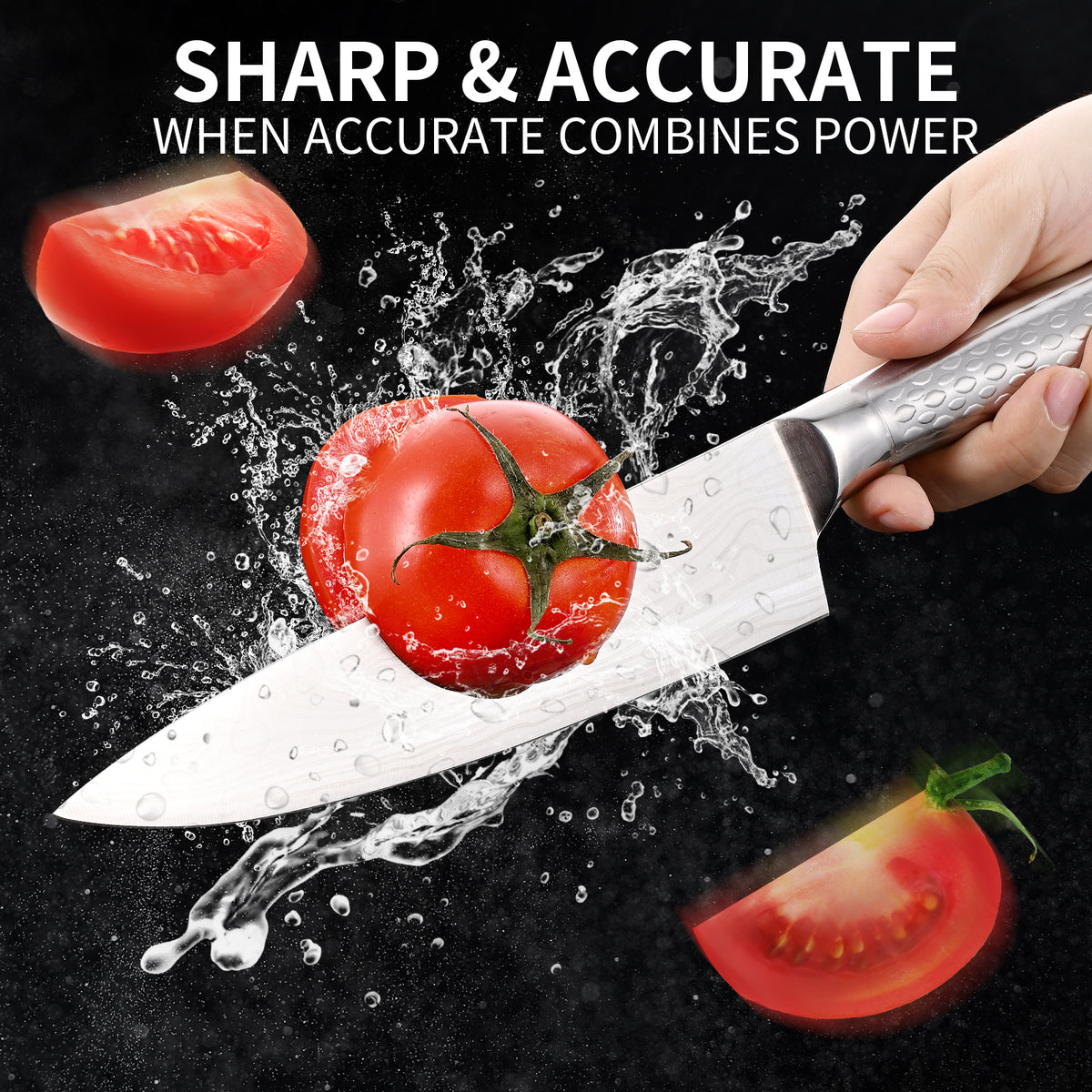 Chef Knife 10 inch Kitchen Knife Damascus Pattern Stainless Steel with Non-slip Hollow Handle