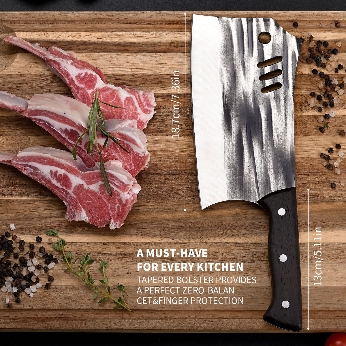 Chopping Knife Forged Cleaver Knife Heavy Duty Kitchen Knife for Meat Cutting with Anti-Slip Wooden Handle