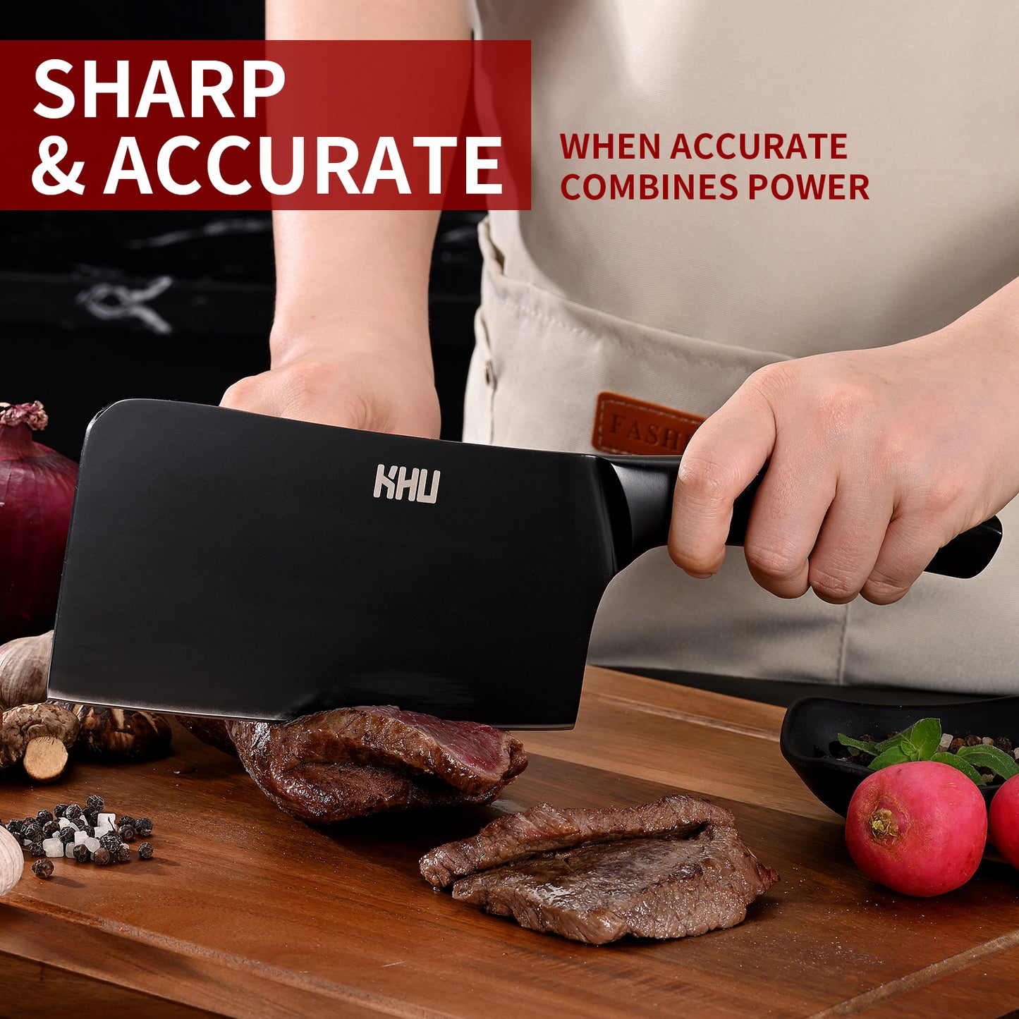 Chopping Knife and Fruit Knife,Black Ti Coating Kitchen Knife Set Meat Bone Chopper Meat Knife Paring Knife with Anti-Slip Hollow Handle