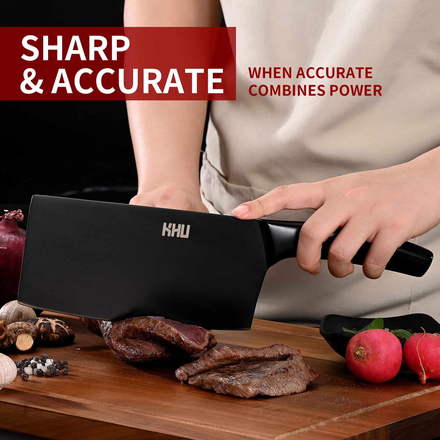 Meat Cleaver and Fruit Knife,2 Pieces Kitchen Knife Set,Black Ti Coating Cleaver Knife Slicing Knife Paring Knife with Hollow Handle