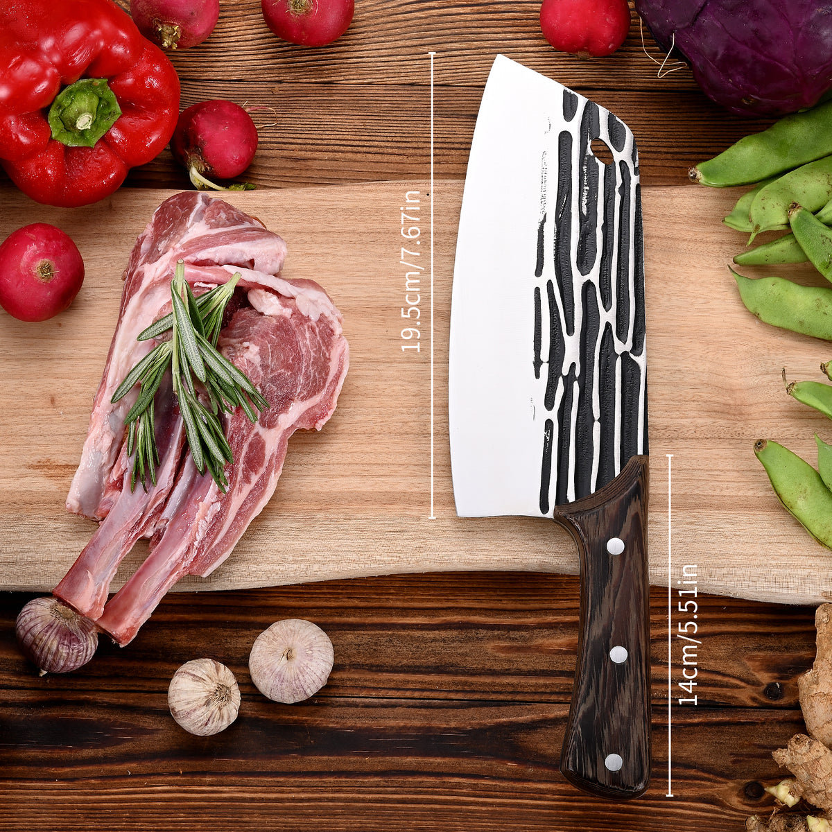 Forged Meat Cleaver Heavy Duty Kitchen Knife Chopping Knife for Vegetable and Meat Cutting,with Non-Slip Wooden Handle