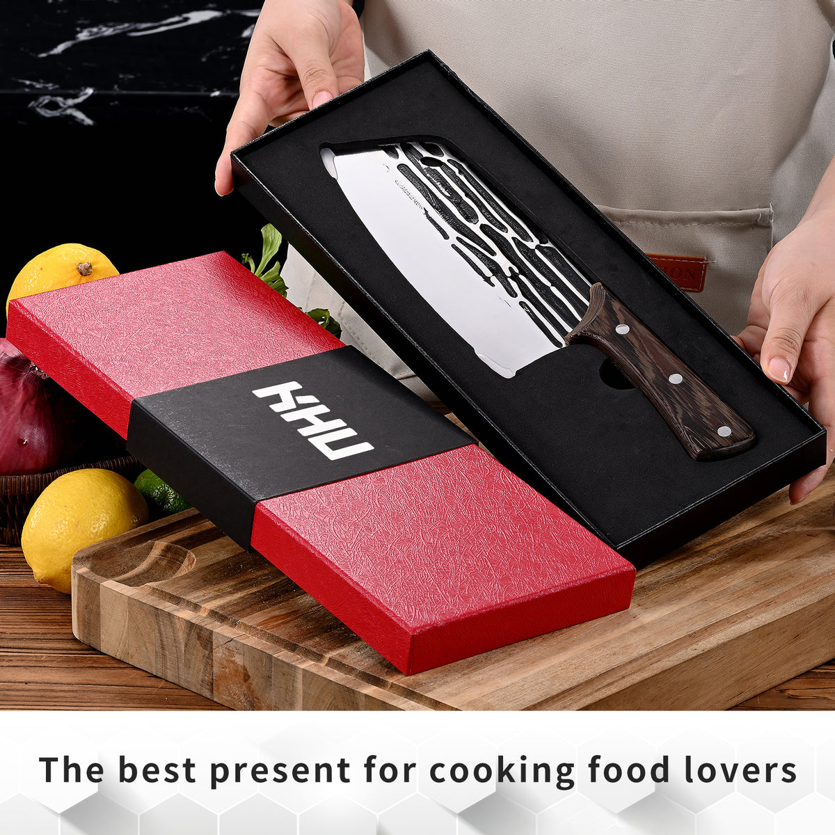 Forged Meat Cleaver Heavy Duty Kitchen Knife Chopping Knife for Vegetable and Meat Cutting,with Non-Slip Wooden Handle