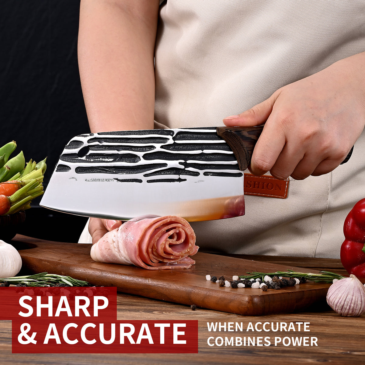 Forged Meat Cleaver Heavy Duty Kitchen Knife Chopping Knife for Vegetable and Meat Cutting,with Non-Slip Wooden Handle