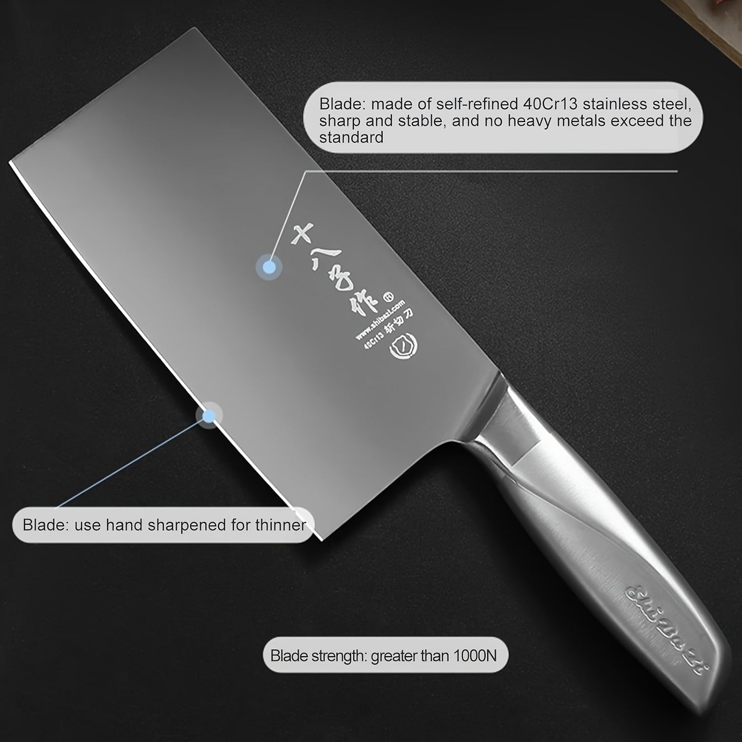 SHI BA ZI ZUO Meat and Vegetable Cleaver Knife,Professional Kitchen Knife with Ergonomic Stainless Steel Handle
