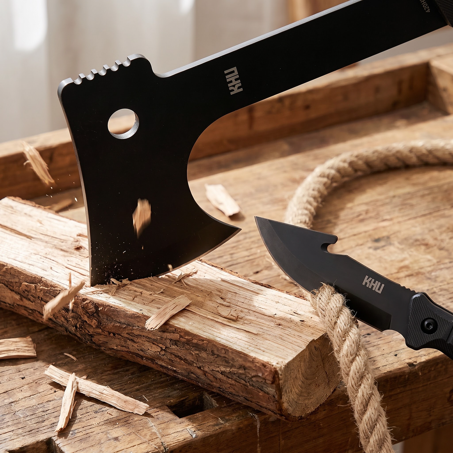 KHU Hacha Supervivencia Hacha leña Tomahawk Hacha Bushcraft Hacha de camping - Con Funda para Caza, Pesca, Camping, Outdoor, Supervivencia y Bushcraft