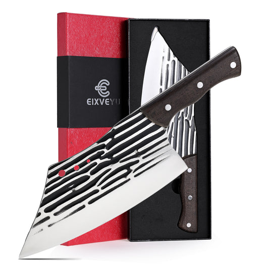 Butcher Knife Forged Cleaver Knife Ultra Sharp Kitchen Knife Chef Knife for Meat Cutting with Wooden Handle