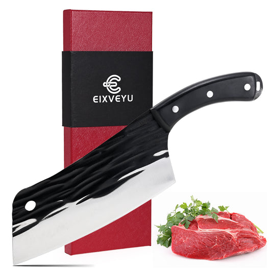Meat Knife Cleaver Knife Forged Butcher Knife Kitchen Knife for Meat Cutting with Anti-Slip Wooden Handle