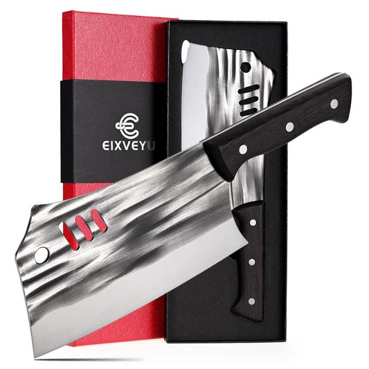 Chopping Knife Forged Cleaver Knife Heavy Duty Kitchen Knife for Meat Cutting with Anti-Slip Wooden Handle